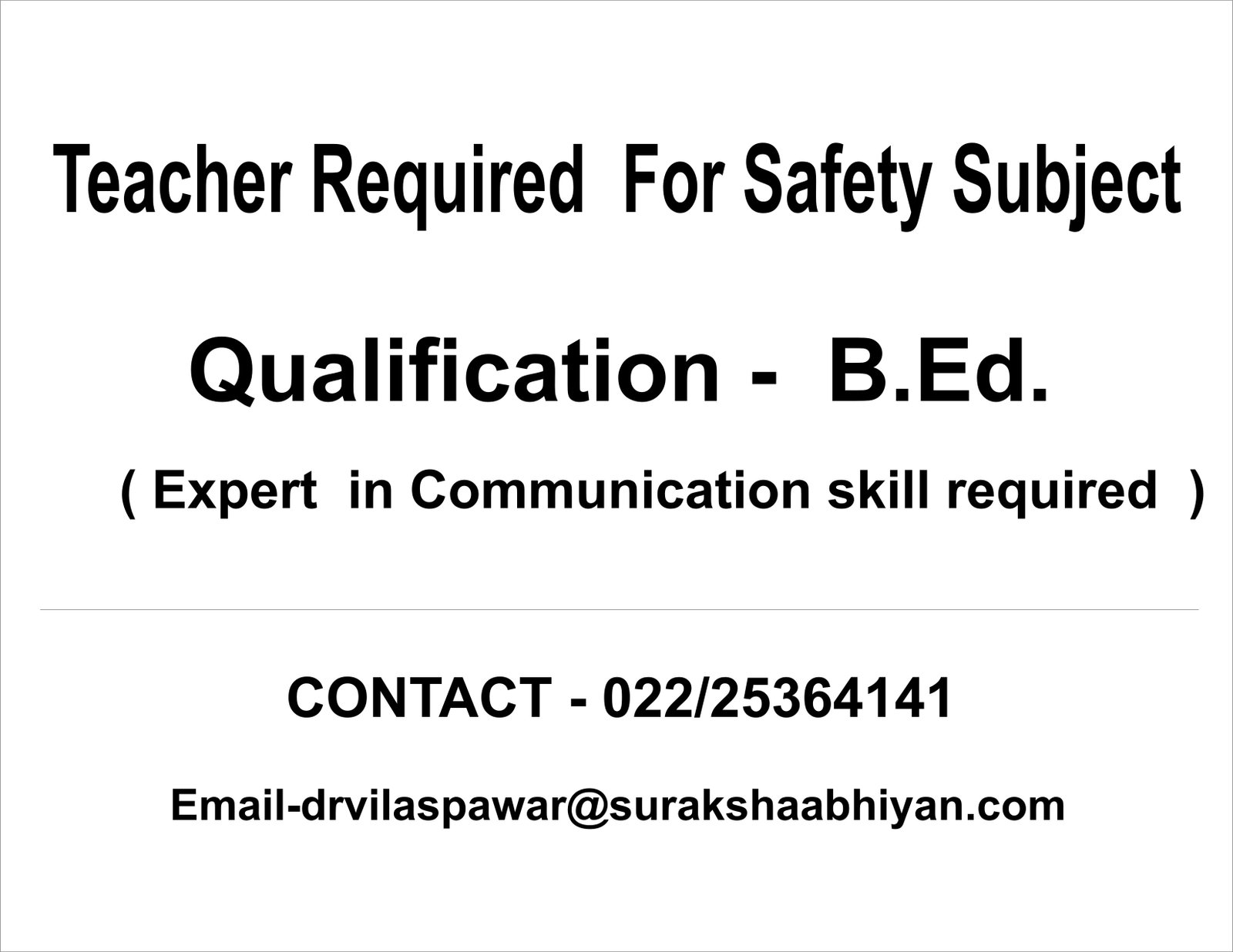 Teacher required for safety subject