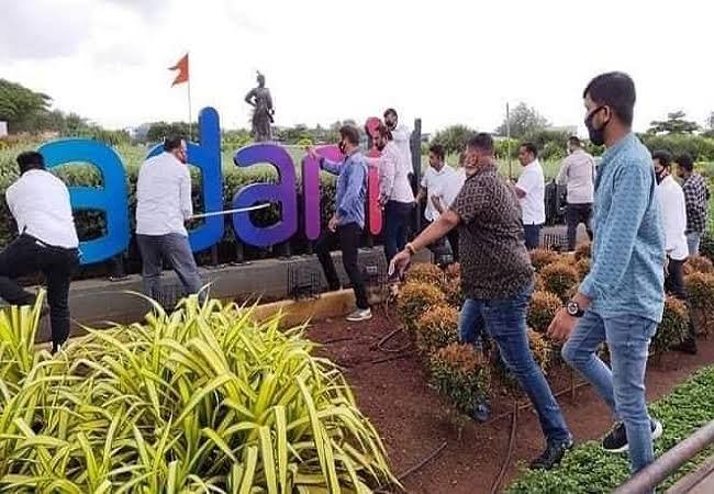 Shiv Sena workers vandalise Adani Signboard at Mumbai Airport