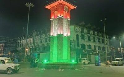 Srinagar’s Iconic clock tower at Lal Chowk illuminated with Indian tricolour 